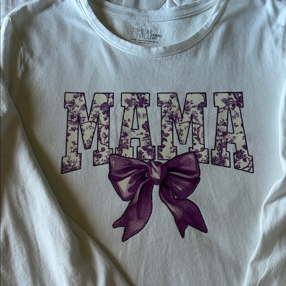 Time and Tru White Long Sleeve Tee with Purple Floral Design